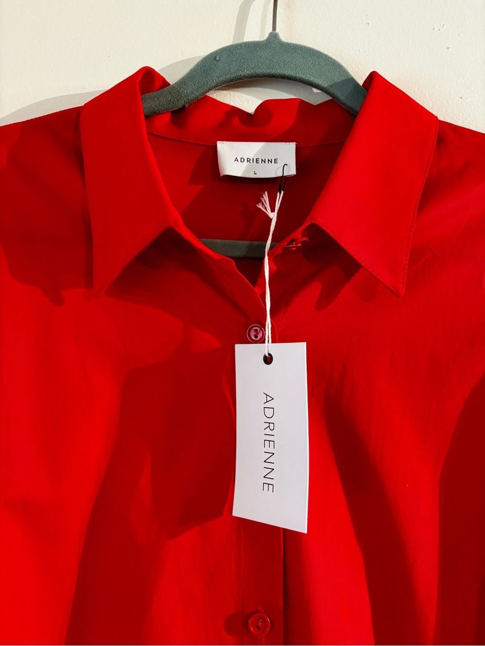 NWT Adrienne Regan Maxi Red Solid Full Button Shirt Dress Large - Picture 3 of 7